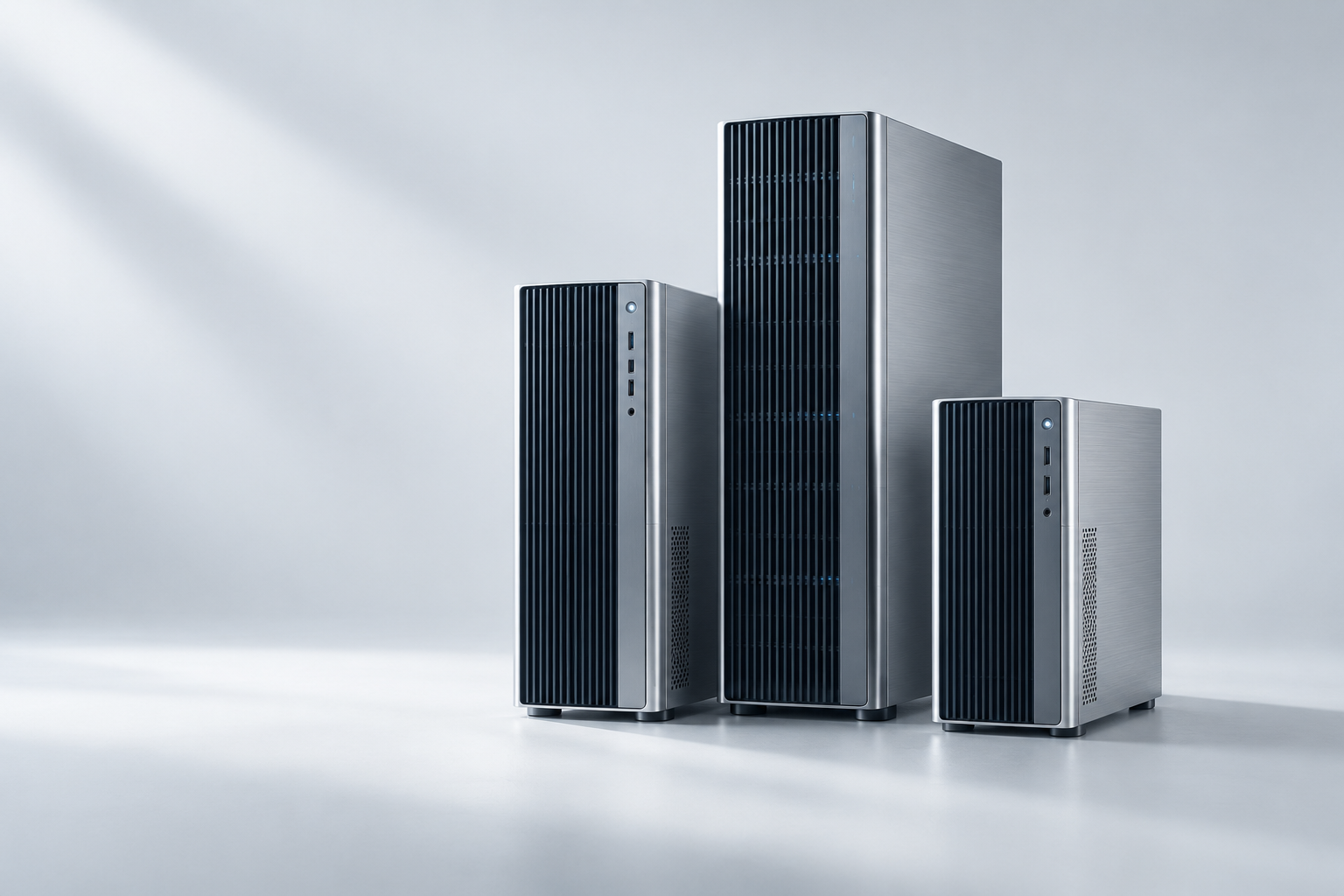 Drei silberne Servermodule als Illustration einer modernen IT-Infrastruktur